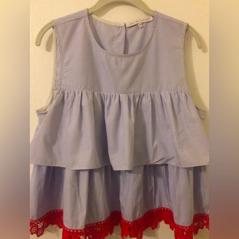 English Factory Blue And White Striped Tunic Cotton Polyester Tunic Size Large